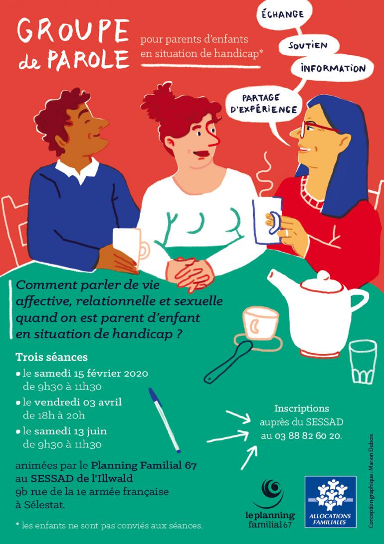Flyer pour le groupe de parole pour parents d'enfants en situation de handicap