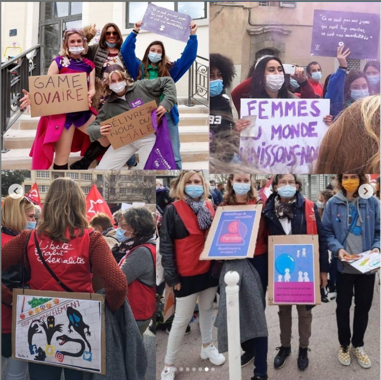pancartes des manifestant-es et des bénévoles du Planning lors de la manif !
