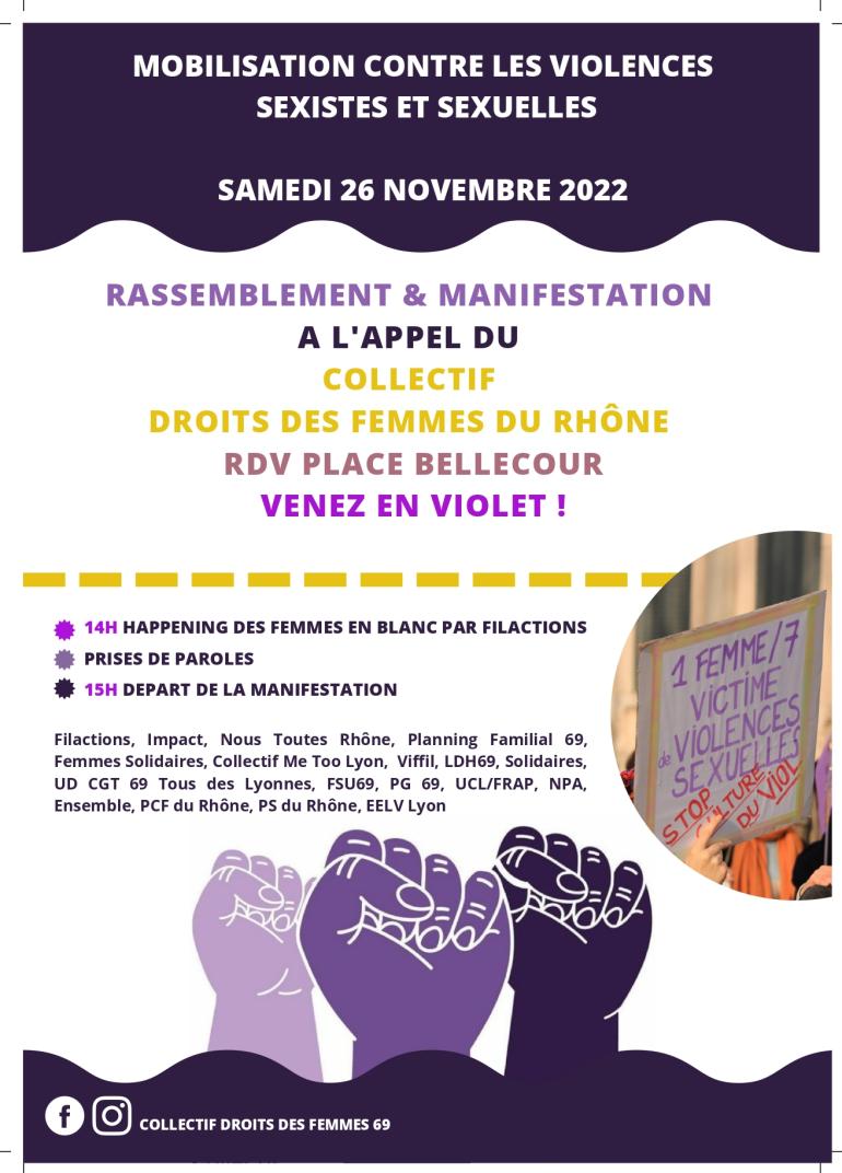 Tract de la manifestation contre les violences sexistes et sexuelles le 26 novembre 2022 à Lyon