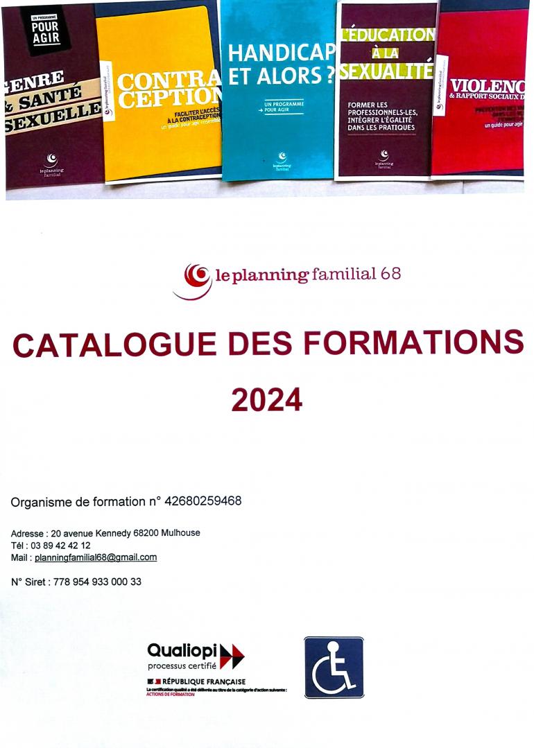 1ère page catalogue de formations 2024 | Le planning familial