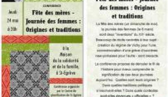 Conférence à St-Egrève le 24 mai - Fête des mères et Journée des femmes : Origines et traditions