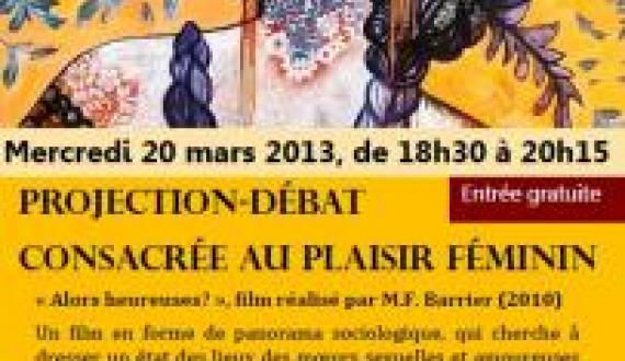 Projection-débat sur le plaisir féminin, le 20 mars 2013 au Planning Familial de l'Isère à Grenoble, de 18h30 à 20h15