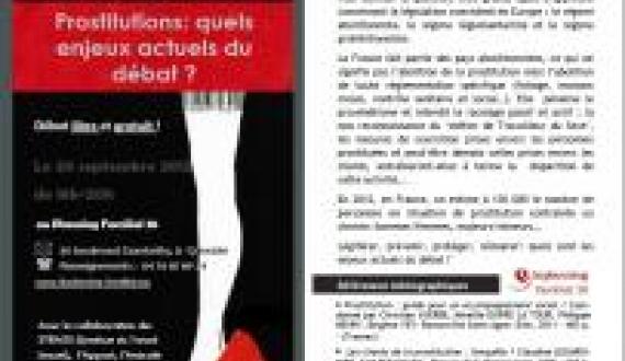 Soirée « Prostitutions : quels enjeux actuels du débat », au Planning Familial de l’Isère, le 20 sept 2012, de 18h à 20h