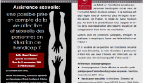 Rencontres et controverses: débat autour du thème de l’Assistance Sexuelle, le 4 décembre 2012, dans la salle Henry Bonnet à Villefontaine, de 19h à 21h