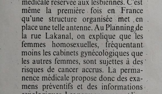 Article de 1986 annonçant une "permanence pour homosexuelles"