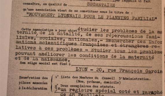 Récépissé de la préfecture du Rhône mentionnant la création de l’association « « Mouvement Lyonnais pour le Planning Familial »