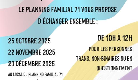 Groupe de parole une fois par mois pour les personnes trans samedi 20 décembre de 10h à 12h et pour les proches de 14h à 16h