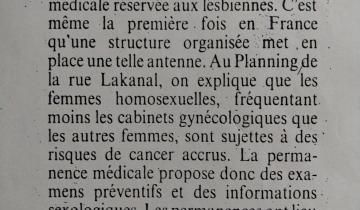 Article de 1986 annonçant une "permanence pour homosexuelles"