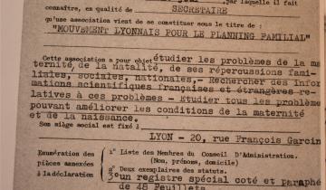 Récépissé de la préfecture du Rhône mentionnant la création de l’association « « Mouvement Lyonnais pour le Planning Familial »