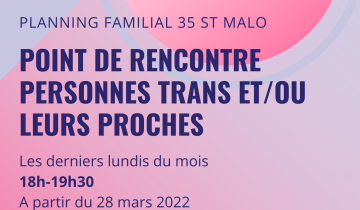 Affiche aux couleurs du drapeau trans indiquant les informations reprises dans le texte ci-dessous.